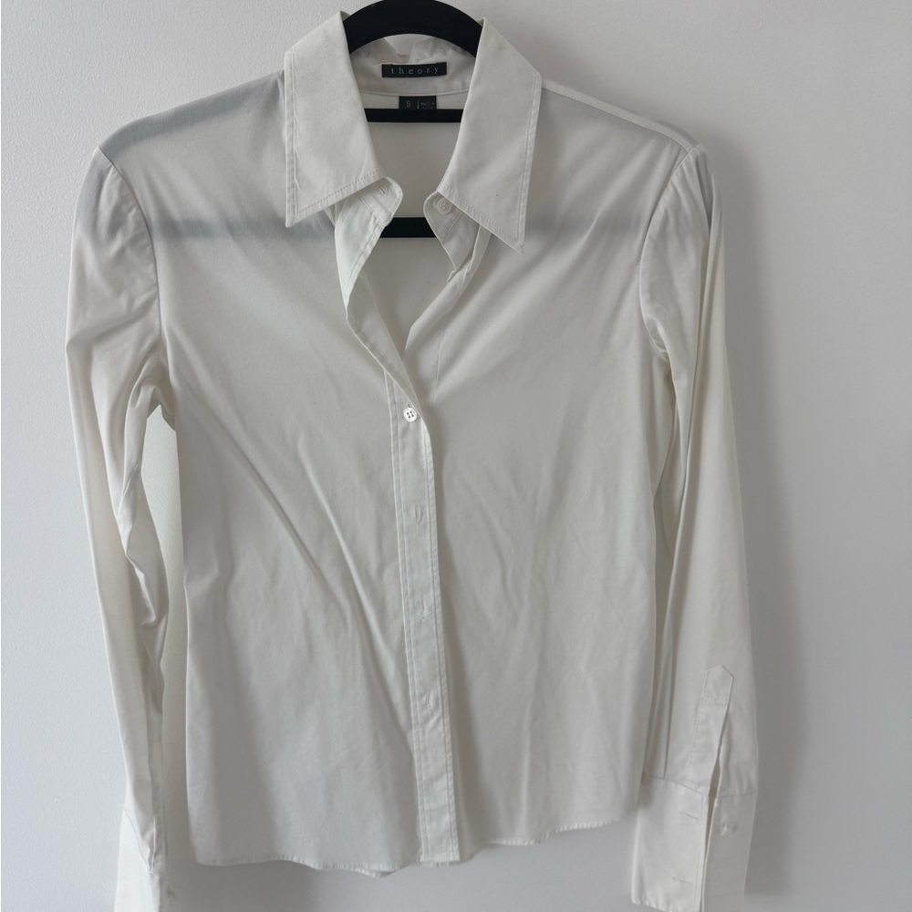Theory White Collared Button-Down Shirt